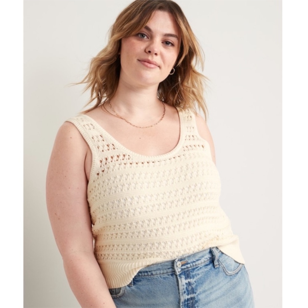 Old Navy Cropped Open-Knit‎ Crochet Sweater Tank Top in Cream Size XL